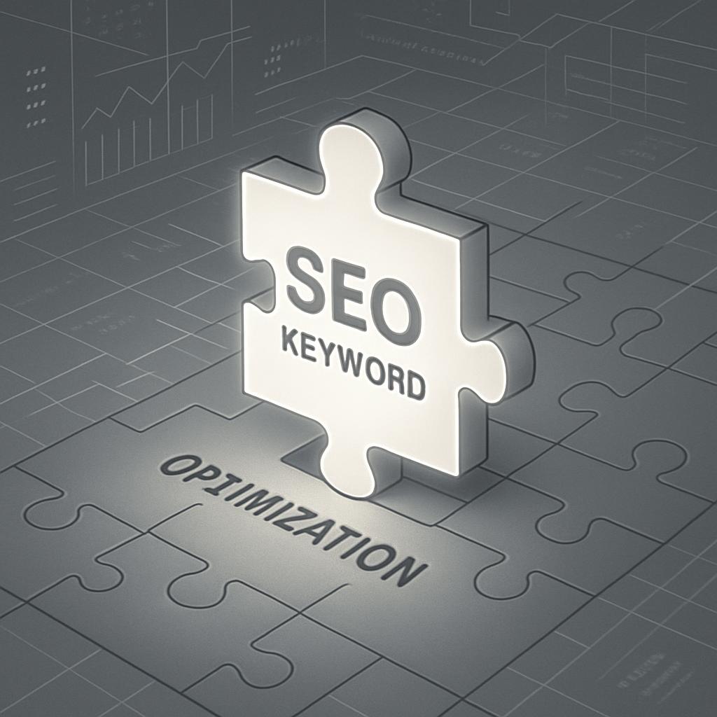 A puzzle piece with SEO Keyword text, placed on top of a larger puzzle with the word "Optimization" written on it.