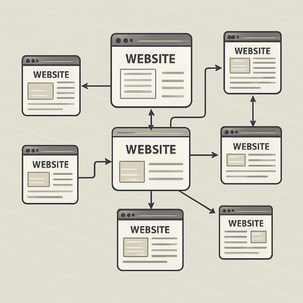 A flow chart for backlinks between various websites to strengthen SEO.