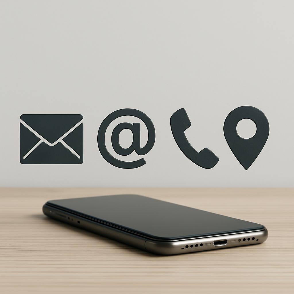 Phone email icon symbols above a phone.