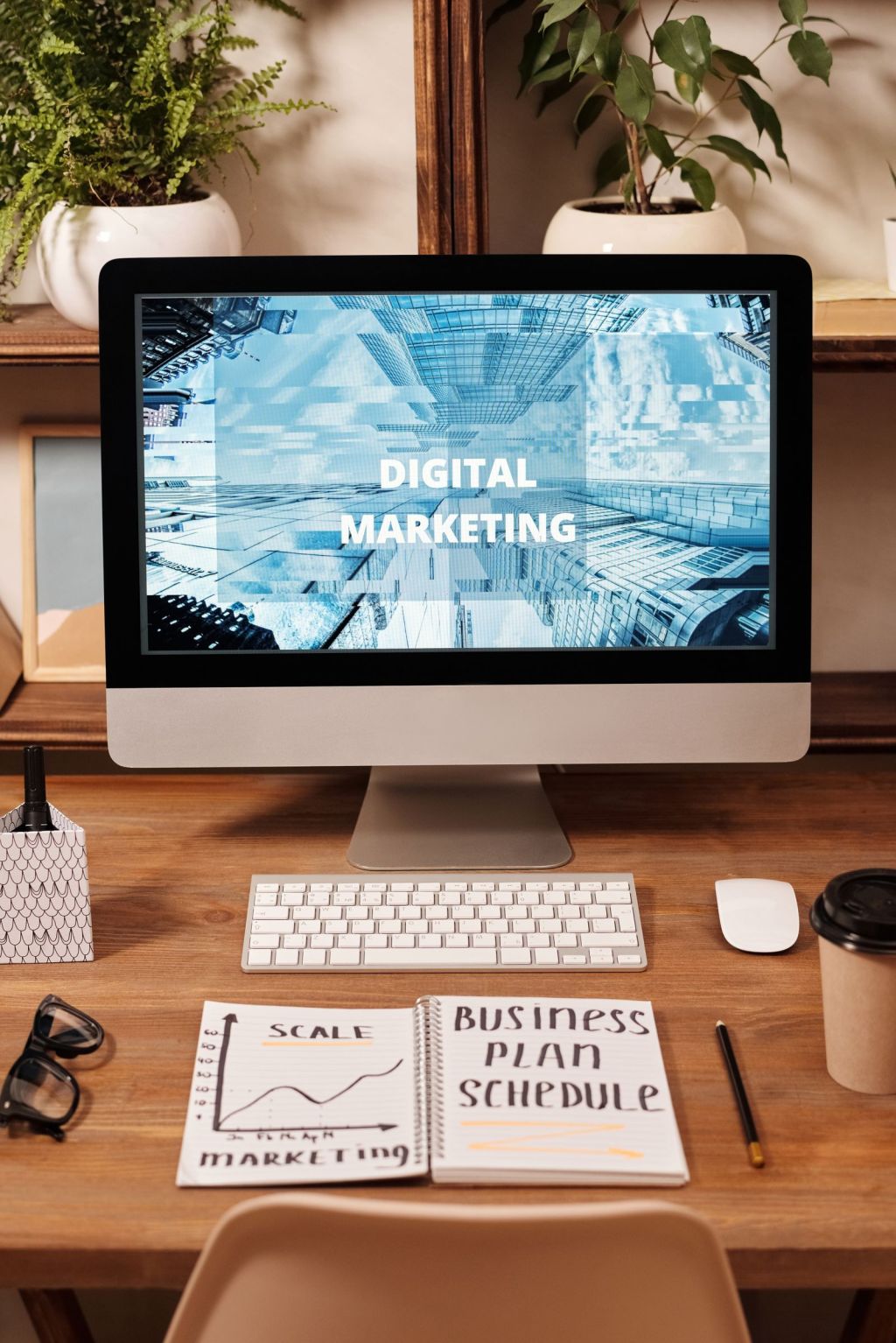 Desktop computer showing a digital marketing page