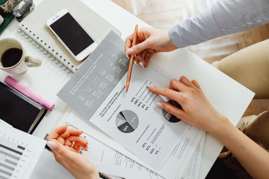 Marketing plan and charts on a desk