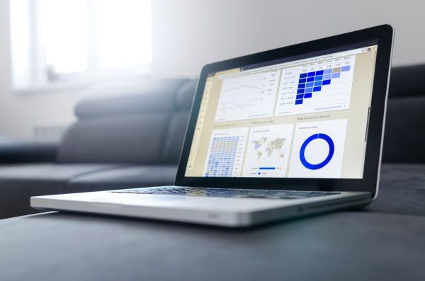 Laptop showing an SEO analytics dashboard
